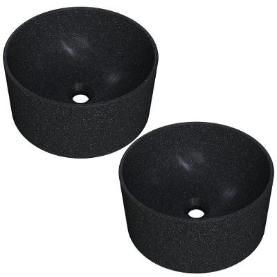 Kit 02 Cubas De Apoio Redonda Para Banheiro Lavabo C01 Bl30w Preto Granit Matte - Lyam