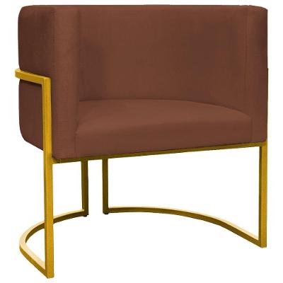Poltrona Decorativa Recepção Luna Suede Cores Base De Ferro Dourada - Terracota, Suede