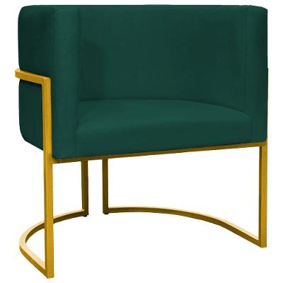 Poltrona Decorativa Recepção Luna Suede Cores Base De Ferro Dourada - Verde, Suede