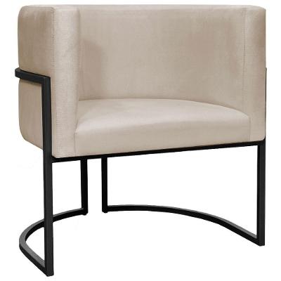 Poltrona Luna Suede Cores Base De Ferro Preta - Bege, Suede