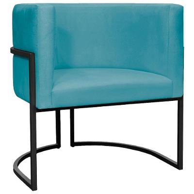 Poltrona Luna Suede Cores Base De Ferro Preta - Azul-turquesa, Suede
