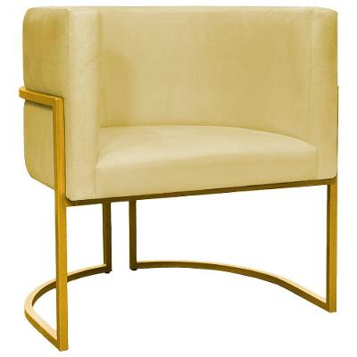 Poltrona Decorativa Recepção Luna Suede Cores Base De Ferro Dourada - Amarelo, Suede