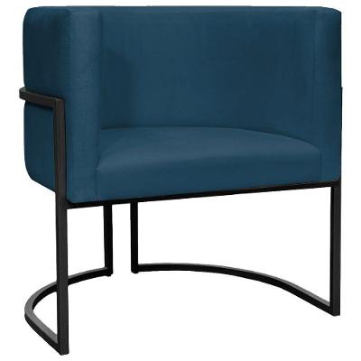 Poltrona Luna Suede Cores Base De Ferro Preta - Azul-marinho, Suede