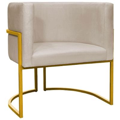 Poltrona Decorativa Recepção Luna Suede Cores Base De Ferro Dourada - Bege, Suede