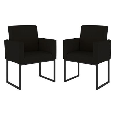 Kit 02 Poltrona Cadeira Decorativa Recepção Base Ferro Preto Cor:preto