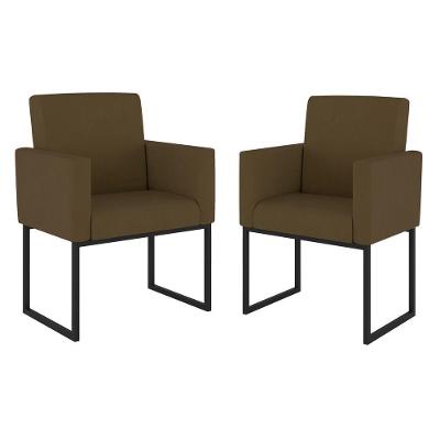 Kit 02 Poltrona Cadeira Decorativa Recepção Base Ferro Preto Cor:marrom