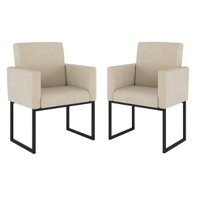 Kit 02 Poltrona Cadeira Decorativa Recepção Base Ferro Preto Cor:bege