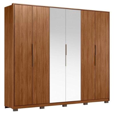 Guarda Roupa Casal Atrice 6 Portas Nogueira Touch Com Espelho E Pés Demóbile - Demartêz