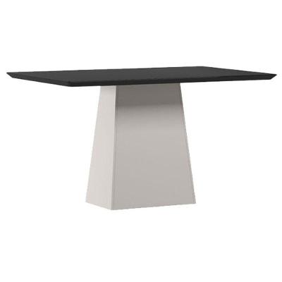 Mesa De Jantar 135x90 Cm Barbara Com Vidro Off White Preto - New Ceval