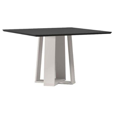 Mesa De Jantar 135x135 Cm Valência Com Vidro Off White Preto - New Ceval