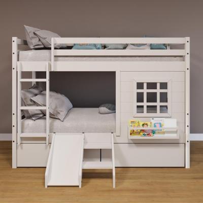 Beliche Infantil Com Janela Gavetas E Escorregador Madeira Maciça Branco Housin