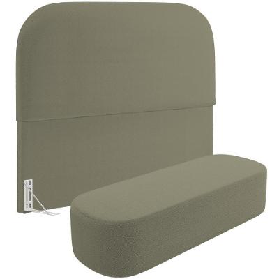 Cabeceira Cama Box King 195cm Lanna Com Puff Recamier Doha W01 Bouclê Oliva - Lyam Decor