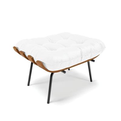 Puff Costela Corino Base Metálica Preto - D'Rossi Cor Branco