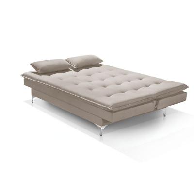 Sofá Cama Bangkok Alto Conforto Aveludado C Almofadas Cor bege