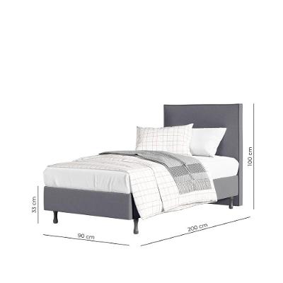 Conjunto Cama Solteiro One E Cabeceira Veludo Pés Madeira cinza