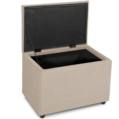 Puff Baú 60cm Porta Treco Madeira Veludo Estofado Premium Cor bege
