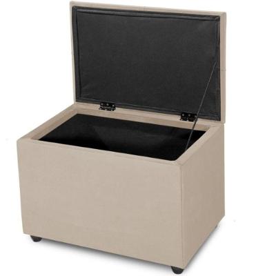 Puff Baú 60cm Porta Brinquedo Organização Assento Decorativo Cor:bege