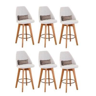 Kit 06 Banquetas Alta Maya Giratória Com Encosto Gourmet Linho Bege e Almofada Suede Bege - Aurora Line