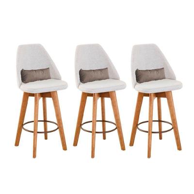 Kit 03 Banquetas Alta Maya Giratória Com Encosto Linho Bege Claro e Almofada Suede Bege - Aurora Line