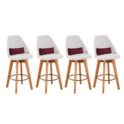 Kit 04 Banquetas Alta Maya Giratória Com Encosto Gourmet Linho Bege e Almofada Suede Bordô - Aurora Line