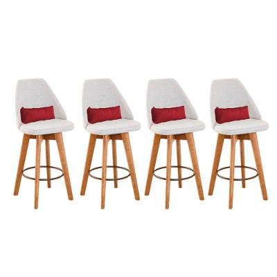 Kit 04 Banquetas Alta Maya Giratória Com Encosto Gourmet Linho Bege e Almofada Suede Vermelho - Aurora Line