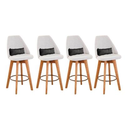 Kit 04 Banquetas Alta Maya Giratória Com Encosto Gourmet Linho Bege e Almofada Suede Cinza - Aurora Line