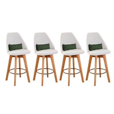 Kit 04 Banquetas Alta Maya Giratória Com Encosto Gourmet Linho Bege e Almofada Suede Verde Musgo - Aurora Line