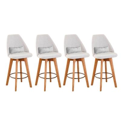 Kit 04 Banquetas Alta Maya Giratória Com Encosto Gourmet Linho Bege e Almofada Sintético Branco - Aurora Line