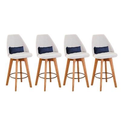 Kit 04 Banquetas Alta Maya Giratória Com Encosto Gourmet Linho Bege e Almofada Suede Azul Marinho - Aurora Line