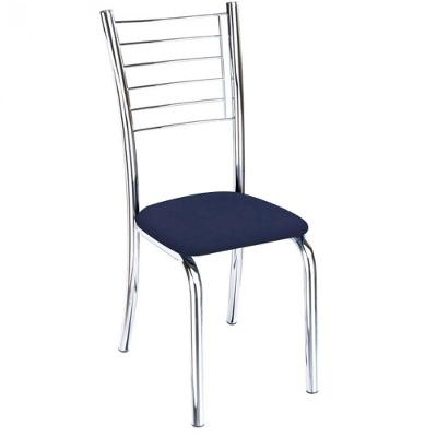Cadeira De Jantar Lara Cromada Para Cozinha Assento Corino Azul Marinho - Aurora Line