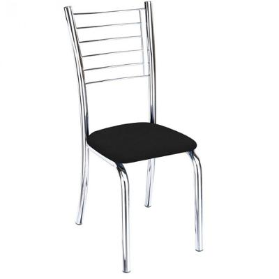 Cadeira De Jantar Lara Cromada Para Cozinha Super Resistente Assento Corino Preto - Aurora Line
