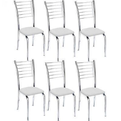 Kit 6 Cadeiras De Jantar Lara Cromada Para Cozinha Assento Sintético Branco - Aurora Line