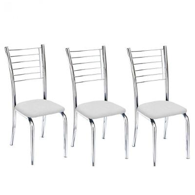 Kit 3 Cadeiras De Jantar Lara Cromada Para Cozinha Assento Sintético Branco - Aurora Line