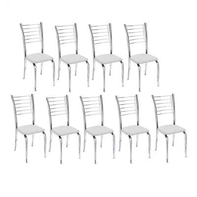 Kit 9 Cadeiras De Jantar Lara Cromada Para Cozinha Assento Sintético Branco - Aurora Line