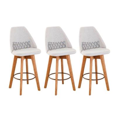 Kit 03 Banquetas Alta Maya Giratória Com Encosto Gourmet Linho Bege e Almofada Zigzag - Aurora Line
