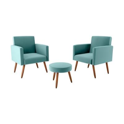 Kit Com 2 Poltronas Decorativas 64cm e Puff Retrô Tecido Veludo Multimóveis Cr45270 Verde Menta