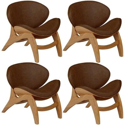 Kit 4 Poltronas Decorativa Orgânica Sala Living Kadosh L02 Couríssimo Marrom