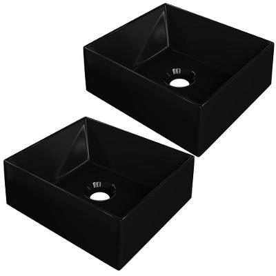 Kit 02 Cubas De Apoio Retangular Lavabo C01 Rt30w Preto - Lyam