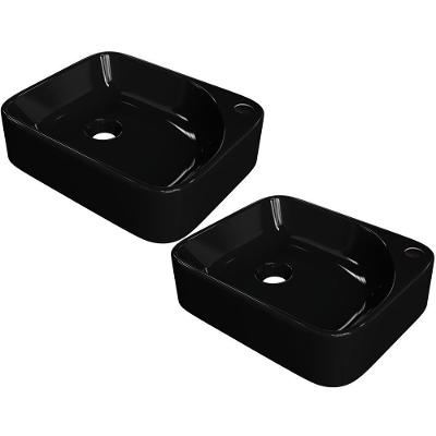 Kit 02 Cubas De Apoio Retangular Lavabo Cross C01 Ro36w Preto - Lyam
