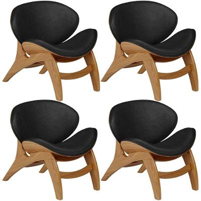 Kit 4 Poltronas Decorativa Orgânica Sala Living Kadosh L02 Couríssimo Preto Brilho