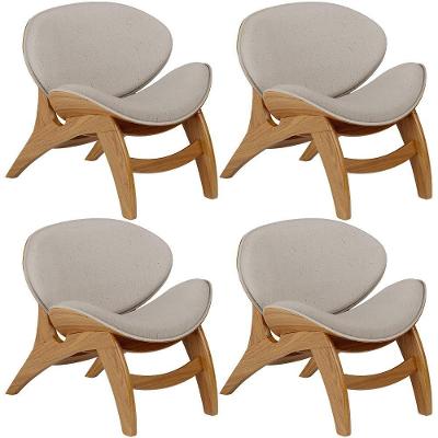 Kit 4 Poltronas Decorativa Orgânica Sala Living Kadosh L02 Linho Bege