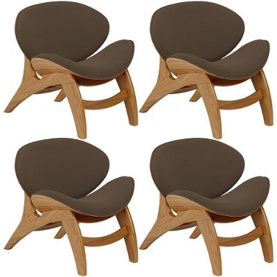 Kit 4 Poltronas Decorativa Orgânica Sala Living Kadosh L02 Suede Marrom