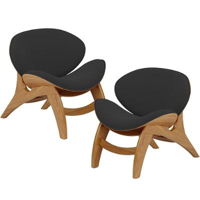 Kit 2 Poltronas Decorativa Orgânica Sala Living Kadosh L02 Suede Preto