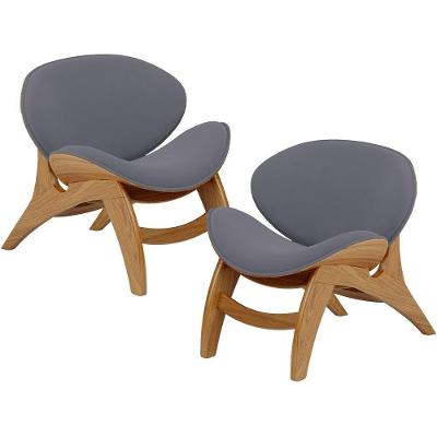 Kit 2 Poltronas Decorativa Orgânica Sala Living Kadosh L02 Suede Cinza