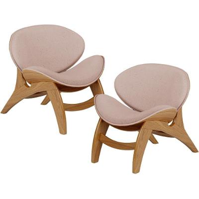 Kit 2 Poltronas Decorativa Orgânica Sala Living Kadosh L02 Linho Rosê