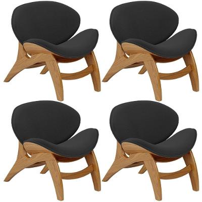 Kit 4 Poltronas Decorativa Orgânica Sala Living Kadosh L02 Bouclê Preto