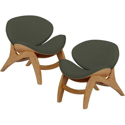 Kit 2 Poltronas Decorativa Orgânica Sala Living Kadosh L02 Linho Verde Musgo