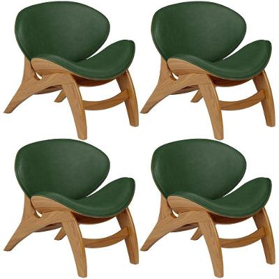 Kit 4 Poltronas Decorativa Orgânica Sala Living Kadosh L02 Couríssimo Verde Musgo