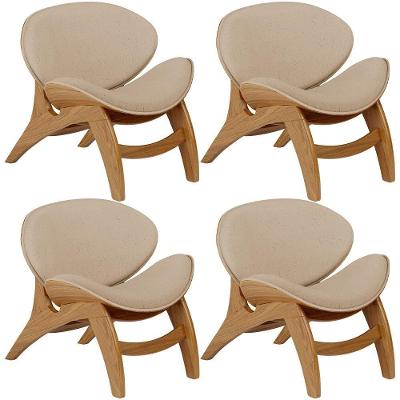 Kit 4 Poltronas Decorativa Orgânica Sala Living Kadosh L02 Linho Bege Escuro