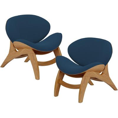 Kit 2 Poltronas Decorativa Orgânica Sala Living Kadosh L02 Suede Azul Marinho